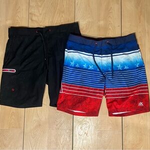 Men's Dual Pack Swim Board Shorts - Black and Red/Blue
